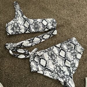 Snakeskin One-Shoulder Bikini Set